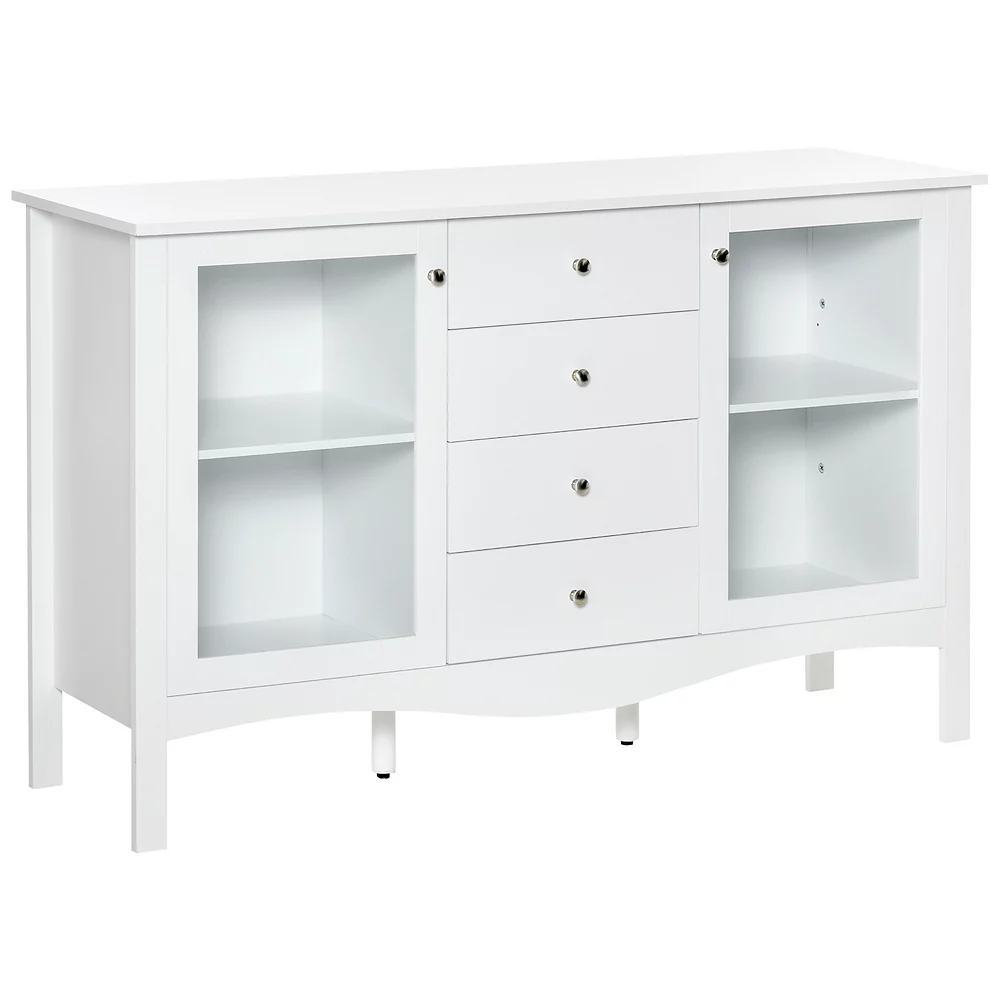 HOMCOM Modern Sideboard Serving Buffet Cabinet Cupboard With Glass Doors Drawers And Adjustable Shelves For Living Room White 3 HOMCOM Modern Sideboard Serving Buffet Cabinet Cupboard With Glass Doors Drawers And Adjustable Shelves For Living Room White