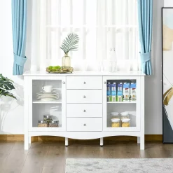 HOMCOM Modern Sideboard Serving Buffet Cabinet Cupboard With Glass Doors Drawers And Adjustable Shelves For Living Room White 6 HOMCOM Modern Sideboard Serving Buffet Cabinet Cupboard With Glass Doors Drawers And Adjustable Shelves For Living Room White -The Novogratz Shop 6031204 ALT