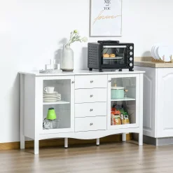 HOMCOM Modern Sideboard Serving Buffet Cabinet Cupboard With Glass Doors Drawers And Adjustable Shelves For Living Room White 7 HOMCOM Modern Sideboard Serving Buffet Cabinet Cupboard With Glass Doors Drawers And Adjustable Shelves For Living Room White -The Novogratz Shop 6031204 ALT2