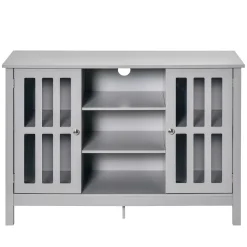 HOMCOM Modern Sideboard Storage Cabinet Buffet With 2 Slatted Framed Doors Open Middle Shelving And Cable Management Hole White -The Novogratz Shop 6031206 ALT