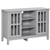 HOMCOM Modern Sideboard Storage Cabinet Buffet With 2 Slatted Framed Doors Open Middle Shelving And Cable Management Hole White -The Novogratz Shop 6031206 Grey