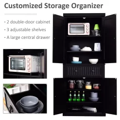 HOMCOM 72" Traditional Freestanding Kitchen Pantry Cabinet Cupboard With Doors And 3 Adjustable Shelves White -The Novogratz Shop 6031212 ALT2