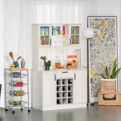 HOMCOM Kitchen Buffet With Hutch Cupboard With Utility Drawer 4 Door Cabinets And Optional 12 Bottle Wine Storage White 7 HOMCOM Kitchen Buffet With Hutch Cupboard With Utility Drawer 4 Door Cabinets And Optional 12 Bottle Wine Storage White -The Novogratz Shop 6031252 ALT2