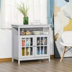 HOMCOM Kitchen Sideboard Storage Buffet Cabinet With Open Shelf Glass Door Cabinet And Adjustable Shelf Cherry -The Novogratz Shop 6031267 ALT2