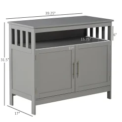HOMCOM Kitchen Buffet Sideboard Wooden Storage Console Table With 2 Level Cabinet And Open Shelf Grey -The Novogratz Shop 6031272 ALT