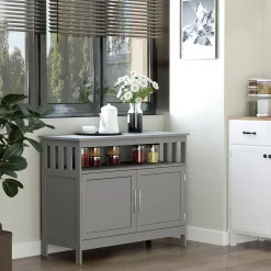 HOMCOM Kitchen Buffet Sideboard Wooden Storage Console Table With 2 Level Cabinet And Open Shelf Grey -The Novogratz Shop 6031272 ALT2