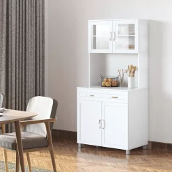 HOMCOM 67" Buffet With Hutch Modern Kitchen Pantry Freestanding Storage Cabinet With Framed Glass Doors Shelves And Drawers White 7 HOMCOM 67" Buffet With Hutch Modern Kitchen Pantry Freestanding Storage Cabinet With Framed Glass Doors Shelves And Drawers White -The Novogratz Shop 6031275 ALT2