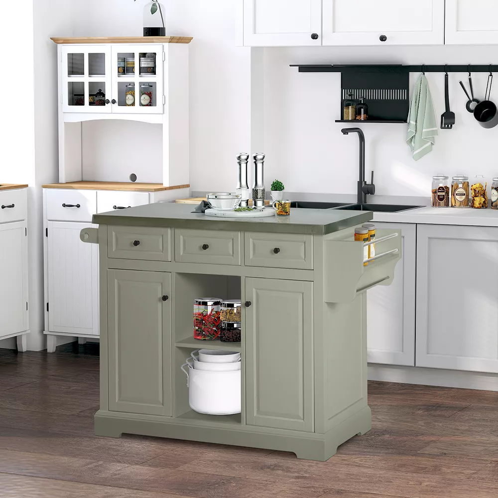 HOMCOM Rolling Kitchen Island With Stainless Steel Top And Drawers Utility Portable Multi Storage Cart On Wheels White 4 HOMCOM Rolling Kitchen Island With Stainless Steel Top And Drawers Utility Portable Multi Storage Cart On Wheels White - Image 2