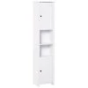 HOMCOM Tall Bathroom Storage Cabinet Freestanding Linen Tower With 2 Tier Shelf And 2 Cupboards Narrow Side Floor Organizer White -The Novogratz Shop 6031315