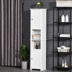 HOMCOM Tall Bathroom Storage Cabinet Freestanding Linen Tower With 2 Tier Shelf And 2 Cupboards Narrow Side Floor Organizer White 6 HOMCOM Tall Bathroom Storage Cabinet Freestanding Linen Tower With 2 Tier Shelf And 2 Cupboards Narrow Side Floor Organizer White -The Novogratz Shop 6031315 ALT