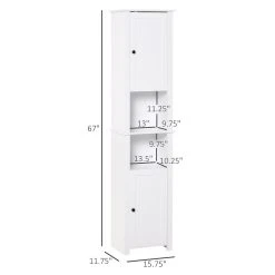HOMCOM Tall Bathroom Storage Cabinet Freestanding Linen Tower With 2 Tier Shelf And 2 Cupboards Narrow Side Floor Organizer White 7 HOMCOM Tall Bathroom Storage Cabinet Freestanding Linen Tower With 2 Tier Shelf And 2 Cupboards Narrow Side Floor Organizer White -The Novogratz Shop 6031315 ALT2