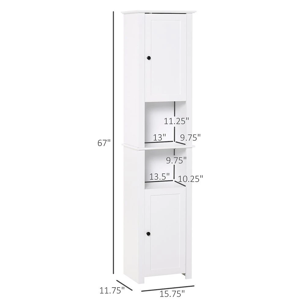 HOMCOM Tall Bathroom Storage Cabinet Freestanding Linen Tower With 2 Tier Shelf And 2 Cupboards Narrow Side Floor Organizer White 5 HOMCOM Tall Bathroom Storage Cabinet Freestanding Linen Tower With 2 Tier Shelf And 2 Cupboards Narrow Side Floor Organizer White - Image 3