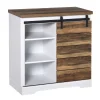 HOMCOM Rustic Farmhouse Accent Side Cabinet Buffet Sideboard With Sliding Barn Door And Interior Shelves White/Brown -The Novogratz Shop 6031363
