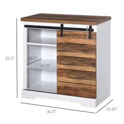 HOMCOM Rustic Farmhouse Accent Side Cabinet Buffet Sideboard With Sliding Barn Door And Interior Shelves White/Brown -The Novogratz Shop 6031363 ALT2