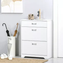 HOMCOM 3 Drawer Shoe Cabinet Modern Storage Rack With 2 Flip Doors Adjustable Shelf Freestanding Organizer For Hallway Holds 16 Pairs Shoe White 7 HOMCOM 3 Drawer Shoe Cabinet Modern Storage Rack With 2 Flip Doors Adjustable Shelf Freestanding Organizer For Hallway Holds 16 Pairs Shoe White -The Novogratz Shop 6031372 ALT2