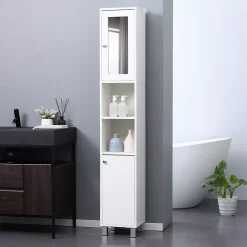 Kleankin Tall Bathroom Storage Cabinet With Mirror Wooden Freestanding Tower Cabinet With Adjustable Shelves For Bathroom Or Living Room White 6 Kleankin Tall Bathroom Storage Cabinet With Mirror Wooden Freestanding Tower Cabinet With Adjustable Shelves For Bathroom Or Living Room White -The Novogratz Shop 6031374 ALT