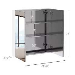 Kleankin Bathroom Mirrored Cabinet 24"x26" Stainless Steel Frame Medicine Cabinet Wall Mounted Storage Organizer With Double Doors Silver 6 Kleankin Bathroom Mirrored Cabinet 24"x26" Stainless Steel Frame Medicine Cabinet Wall Mounted Storage Organizer With Double Doors Silver -The Novogratz Shop 6031406 ALT