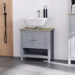 Kleankin 24" Bathroom Under Sink Cabinet With Storage Pedestal Sink Cabinet Adjustable Shelf And Open Bottom Shelf Grey 6 Kleankin 24" Bathroom Under Sink Cabinet With Storage Pedestal Sink Cabinet Adjustable Shelf And Open Bottom Shelf Grey -The Novogratz Shop 6031407 ALT