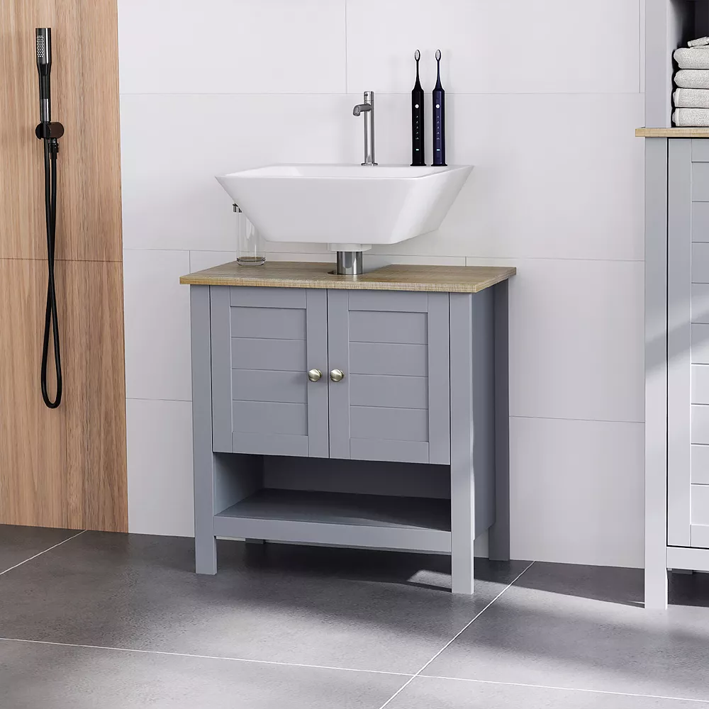 Kleankin 24" Bathroom Under Sink Cabinet With Storage Pedestal Sink Cabinet Adjustable Shelf And Open Bottom Shelf Grey 4 Kleankin 24" Bathroom Under Sink Cabinet With Storage Pedestal Sink Cabinet Adjustable Shelf And Open Bottom Shelf Grey - Image 2