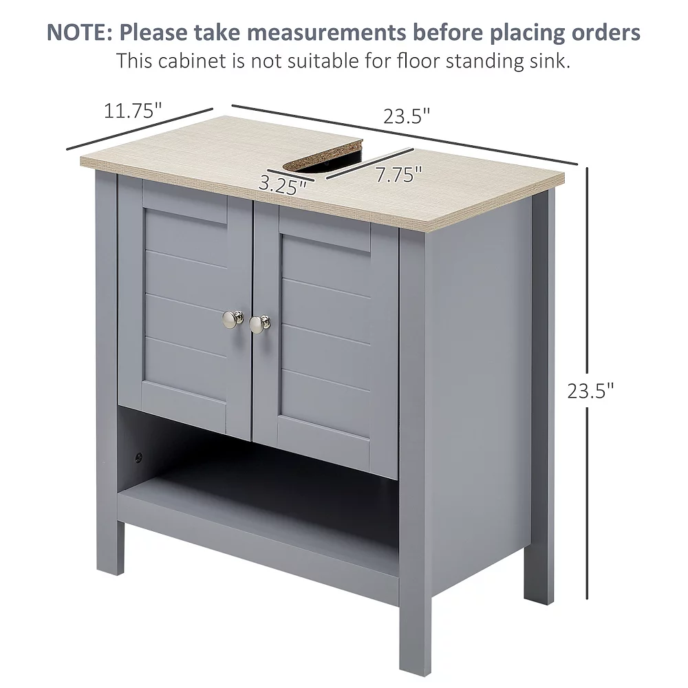 Kleankin 24" Bathroom Under Sink Cabinet With Storage Pedestal Sink Cabinet Adjustable Shelf And Open Bottom Shelf Grey 5 Kleankin 24" Bathroom Under Sink Cabinet With Storage Pedestal Sink Cabinet Adjustable Shelf And Open Bottom Shelf Grey - Image 3