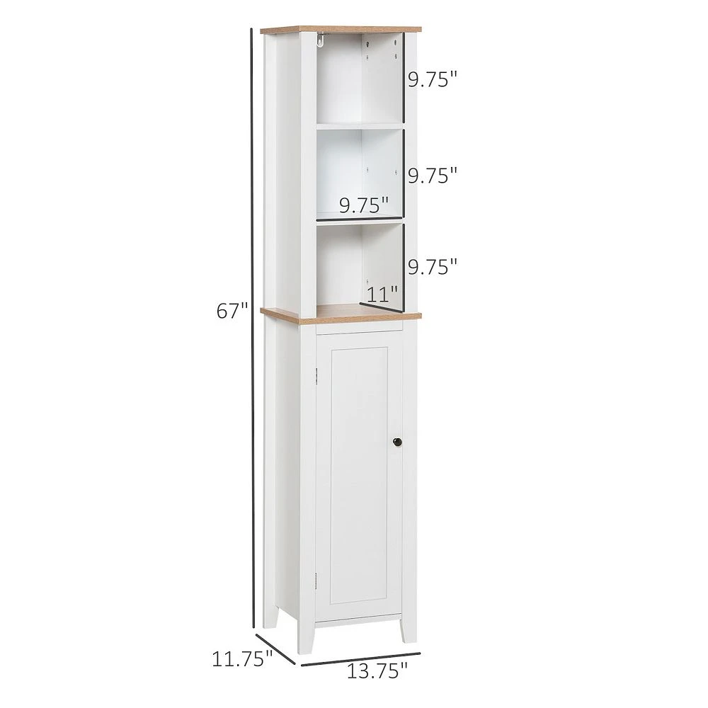 Kleankin Bathroom Storage Cabinet With 3 Tier Adjustable Shelf Storage Linen Tower Enclosed Cabinet For Anti Toppling Design White 4 Kleankin Bathroom Storage Cabinet With 3 Tier Adjustable Shelf Storage Linen Tower Enclosed Cabinet For Anti Toppling Design White - Image 2