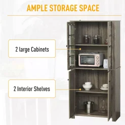 HOMCOM Freestanding Kitchen Pantry Storage With 2 Large Cabinets 4 Shelves Framed Glass Doors And Anti Topple Wood -The Novogratz Shop 6031447 ALT2