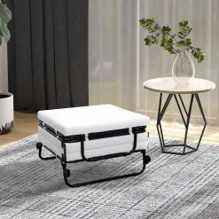 HOMCOM Portable Folding Bed Single Guest Bed Convertible Sleeper Ottoman With Wheels Mattress For Bedroom And Office Beige -The Novogratz Shop 6031450 ALT2