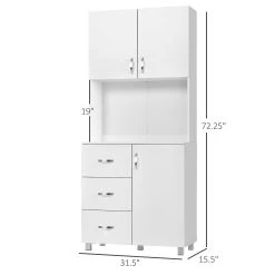 HOMCOM Freestanding Kitchen Buffet With Hutch Storage Organizer With 2 Door Cabinets 3 Drawers And Open Countertop Adjustable Shelf White -The Novogratz Shop 6031493 ALT2