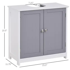 Kleankin Vanity Base Cabinet Under Sink Bathroom Cabinet Storage With U Shape Cut Out And Adjustable Internal Shelf White And Grey -The Novogratz Shop 6031497 ALT