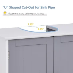 Kleankin Vanity Base Cabinet Under Sink Bathroom Cabinet Storage With U Shape Cut Out And Adjustable Internal Shelf White And Grey -The Novogratz Shop 6031497 ALT2