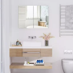 HOMCOM Double Door Wall Mounted Bathroom Mirror Medicine Cabinet With Modern Design Large Storage And Quiet Hinges -The Novogratz Shop 6031498 ALT2