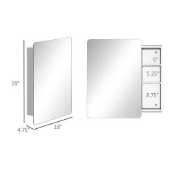 Kleankin 18'' X 26''/46cm X 66cm Wall Mount Bathroom Medicine Cabinet Mirror Sliding Door With 3 Tier Storage Shelf Stainless Steel For Living Room Bedroom Office -The Novogratz Shop 6031500 ALT2