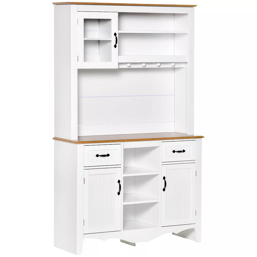 HOMCOM 71" Kitchen Buffet With Hutch Farmhouse Style Storage Pantry With 2 Drawers 3 Door Cabinets And 3 Shelves White 3 HOMCOM 71" Kitchen Buffet With Hutch Farmhouse Style Storage Pantry With 2 Drawers 3 Door Cabinets And 3 Shelves White