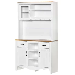 HOMCOM 71" Kitchen Buffet With Hutch Farmhouse Style Storage Pantry With 2 Drawers 3 Door Cabinets And 3 Shelves White 6 HOMCOM 71" Kitchen Buffet With Hutch Farmhouse Style Storage Pantry With 2 Drawers 3 Door Cabinets And 3 Shelves White -The Novogratz Shop 6031501 ALT