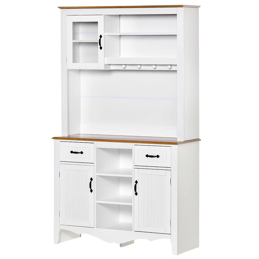 HOMCOM 71" Kitchen Buffet With Hutch Farmhouse Style Storage Pantry With 2 Drawers 3 Door Cabinets And 3 Shelves White 4 HOMCOM 71" Kitchen Buffet With Hutch Farmhouse Style Storage Pantry With 2 Drawers 3 Door Cabinets And 3 Shelves White - Image 2