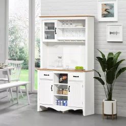 HOMCOM 71" Kitchen Buffet With Hutch Farmhouse Style Storage Pantry With 2 Drawers 3 Door Cabinets And 3 Shelves White 7 HOMCOM 71" Kitchen Buffet With Hutch Farmhouse Style Storage Pantry With 2 Drawers 3 Door Cabinets And 3 Shelves White -The Novogratz Shop 6031501 ALT2