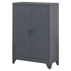 HOMCOM Industrial Style Steel Storage Cabinet Metal Storage Organizer With 2 Tier Adjustable Shelves For Living Room Or Home Office Grey 6 HOMCOM Industrial Style Steel Storage Cabinet Metal Storage Organizer With 2 Tier Adjustable Shelves For Living Room Or Home Office Grey -The Novogratz Shop 6031549 ALT