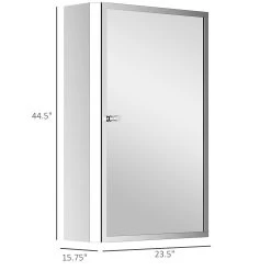HOMCOM Bathroom Mirrored Cabinet Vertical 16" X 24" Stainless Steel Frame Medicine Cabinet Wall Mounted Storage Organizer With Single Door -The Novogratz Shop 6031582 ALT