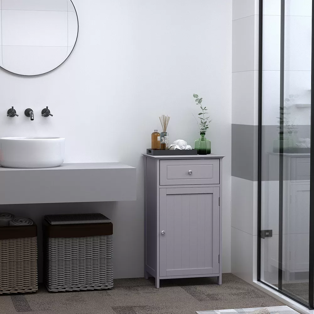 Kleankin Bathroom Cabinet With Drawer And Shelf Toilet Vanity Cabinet For Toilet Paper Towels Or Shampoo Grey 4 Kleankin Bathroom Cabinet With Drawer And Shelf Toilet Vanity Cabinet For Toilet Paper Towels Or Shampoo Grey - Image 2