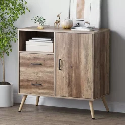 Year Color Rustic Storage Cabinet With 2 Drawers, Door, Shelf Accent, And Metal Base For Bedroom, Living Room, Entryway, And Home Office -The Novogratz Shop 6058366 ALT