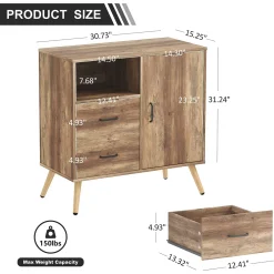 Year Color Rustic Storage Cabinet With 2 Drawers, Door, Shelf Accent, And Metal Base For Bedroom, Living Room, Entryway, And Home Office -The Novogratz Shop 6058366 ALT2