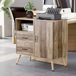 Year Color Rustic Storage Cabinet With 2 Drawers, Door, Shelf Accent, And Metal Base For Bedroom, Living Room, Entryway, And Home Office -The Novogratz Shop 6058366 ALT3