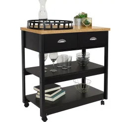 Sunnydaze Decor Sunnydaze Farmhouse Kitchen Cart With Drawers And Shelves - Black - 34.25in 7 Sunnydaze Decor Sunnydaze Farmhouse Kitchen Cart With Drawers And Shelves - Black - 34.25in -The Novogratz Shop 6109262 ALT