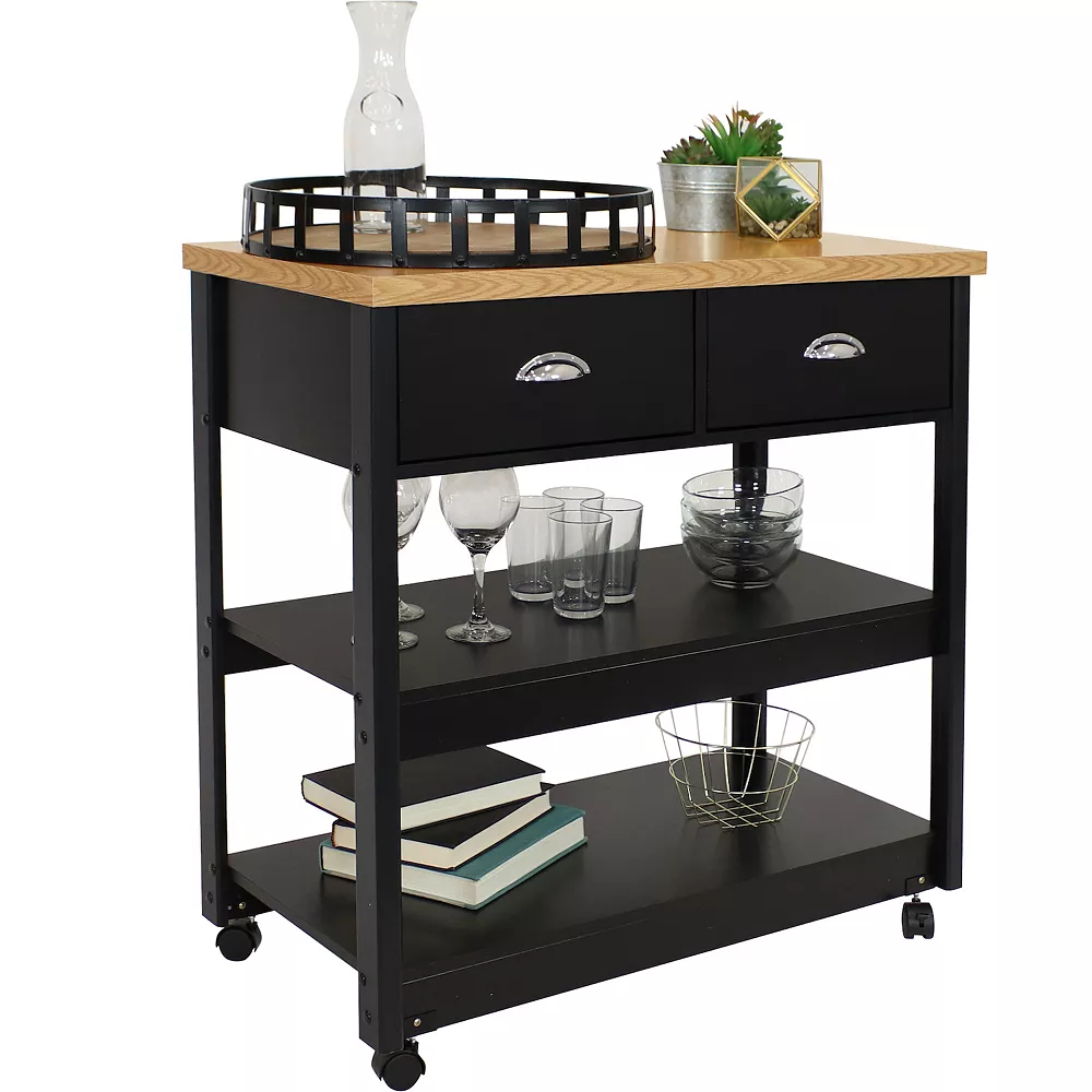 Sunnydaze Decor Sunnydaze Farmhouse Kitchen Cart With Drawers And Shelves - Black - 34.25in 4 Sunnydaze Decor Sunnydaze Farmhouse Kitchen Cart With Drawers And Shelves - Black - 34.25in - Image 2