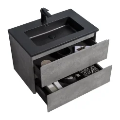 Cenports Alba 29.3 In. W X 18.7 In. D. X 20.7 In. H With Sink Combo Matte Black Modern Design With Invisible Handle, Wall Mounted Vanity Set With Oversized Storage Cabinet And Integrated Basin -The Novogratz Shop 6130847 ALT