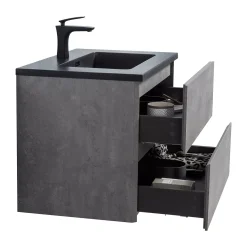Cenports Alba 29.3 In. W X 18.7 In. D. X 20.7 In. H With Sink Combo Matte Black Modern Design With Invisible Handle, Wall Mounted Vanity Set With Oversized Storage Cabinet And Integrated Basin -The Novogratz Shop 6130847 ALT2