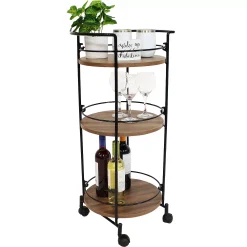 Sunnydaze Decor Sunnydaze Round Metal 3-Tiered Bar Cart With Wheels - 34.5 In -The Novogratz Shop 6131623 ALT