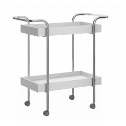 Benzara DunaWest Storage Cart With 2 Tier Design And Metal Frame, White And Chrome