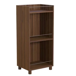 Benzara DunaWest 34 Inch 3 Tier Wooden Curio Cabinet With Grain Details, Dark Brown