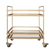 Benzara Modern Style Tubular Iron Bar Cart With 2 Mirrored Shelves, Gold -The Novogratz Shop 6132950